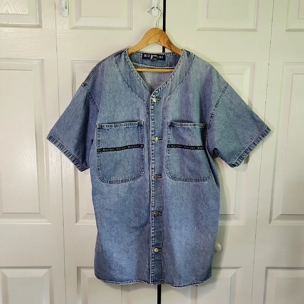 Vintage Nixx Jeans Authentic Workwear Mens Denim Button Front‎ Shirt SZ XXL RARE